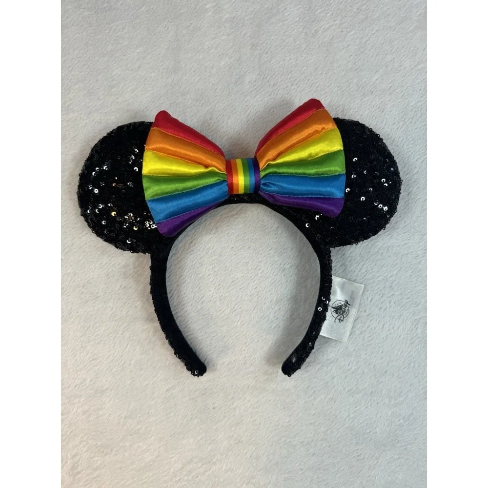 Disney Parks Minnie Black Sequin Ears Rainbow Collection Pride